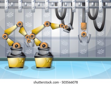 cartoon vector illustration interior factory room with separated layers in 2d graphic