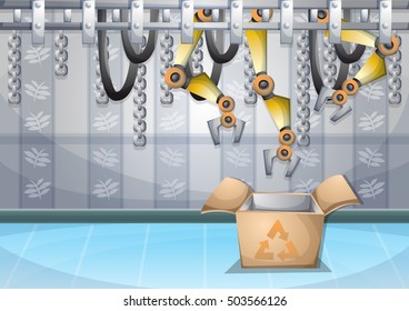 cartoon vector illustration interior factory room with separated layers in 2d graphic