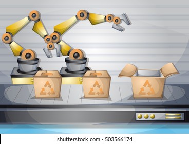 cartoon vector illustration interior factory room with separated layers in 2d graphic