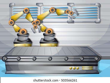 cartoon vector illustration interior factory room with separated layers in 2d graphic