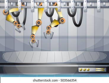 cartoon vector illustration interior factory room with separated layers in 2d graphic