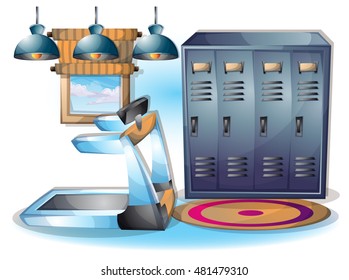 cartoon vector illustration interior fitness room with separated layers in 2d graphic
