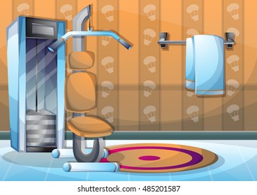 cartoon vector illustration interior fitness room with separated layers in 2d graphic
