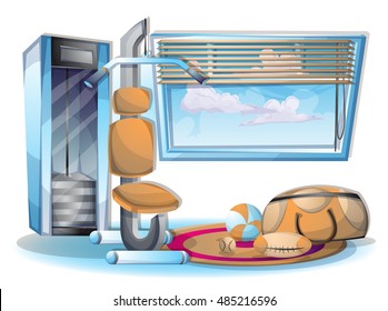 cartoon vector illustration interior fitness room with separated layers in 2d graphic
