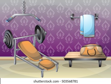 cartoon vector illustration interior fitness room with separated layers in 2d graphic