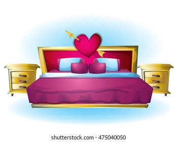 cartoon vector illustration interior Heart bed object with separated layers