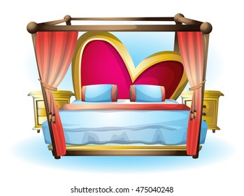 cartoon vector illustration interior Heart bed object with separated layers