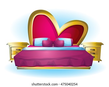 cartoon vector illustration interior Heart bed object with separated layers