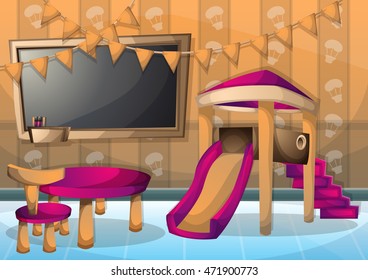 cartoon vector illustration interior kid room with separated layers in 2d graphic