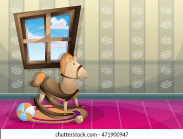 cartoon vector illustration interior kid room with separated layers in 2d graphic