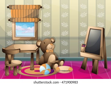 cartoon vector illustration interior kid room with separated layers in 2d graphic