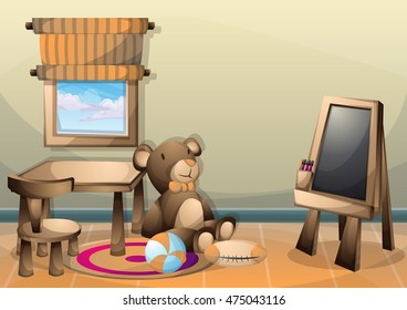 cartoon vector illustration interior kid room with separated layers in 2d graphic
