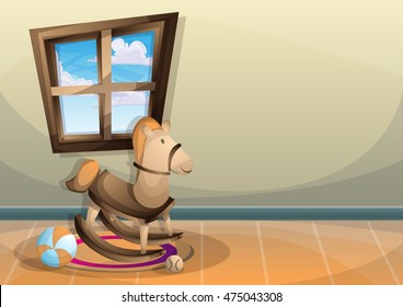 cartoon vector illustration interior kid room with separated layers in 2d graphic
