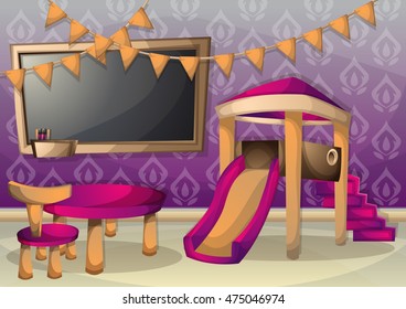 cartoon vector illustration interior kid room with separated layers in 2d graphic