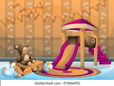 cartoon vector illustration interior kid room with separated layers in 2d graphic