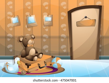 cartoon vector illustration interior kid room with separated layers in 2d graphic