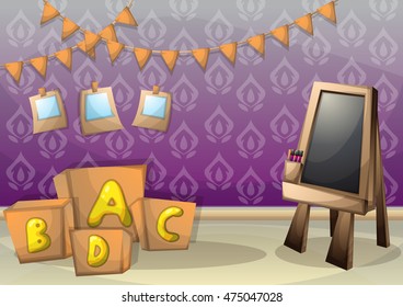 cartoon vector illustration interior kid room with separated layers in 2d graphic
