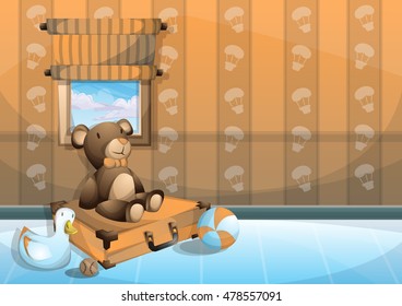 cartoon vector illustration interior kid room with separated layers in 2d graphic