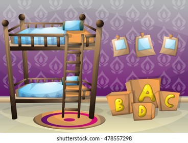 cartoon vector illustration interior kid room with separated layers in 2d graphic