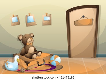cartoon vector illustration interior kid room with separated layers in 2d graphic