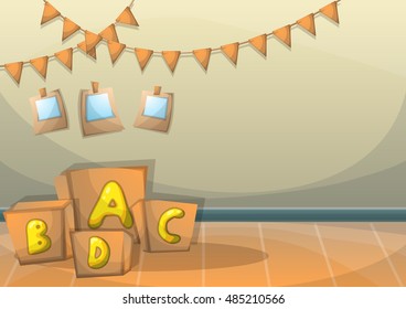 cartoon vector illustration interior kid room with separated layers in 2d graphic