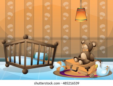 cartoon vector illustration interior kid room with separated layers in 2d graphic