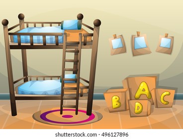 cartoon vector illustration interior kid room with separated layers in 2d graphic