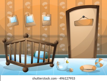 cartoon vector illustration interior kid room with separated layers in 2d graphic