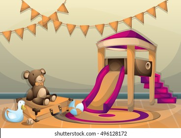 cartoon vector illustration interior kid room with separated layers in 2d graphic