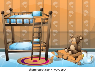 cartoon vector illustration interior kid room with separated layers in 2d graphic