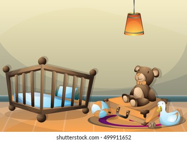 cartoon vector illustration interior kid room with separated layers in 2d graphic