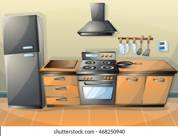 cartoon vector illustration interior kitchen with separated layers