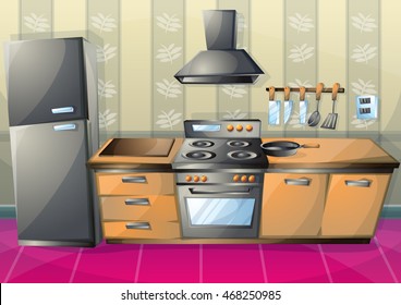 cartoon vector illustration interior kitchen with separated layers