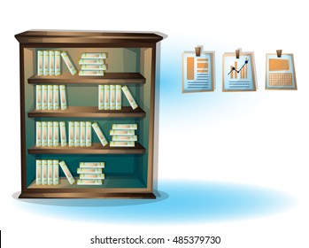 cartoon vector illustration interior library room with separated layers in 2d graphic