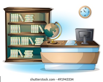 Cartoon Vector Illustration Interior Library Room Stock Vector (Royalty ...