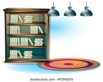 cartoon vector illustration interior library room with separated layers in 2d graphic