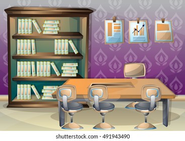 cartoon vector illustration interior library room with separated layers in 2d graphic