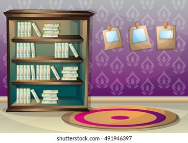 cartoon vector illustration interior library room with separated layers in 2d graphic