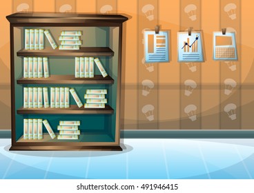 cartoon vector illustration interior library room with separated layers in 2d graphic