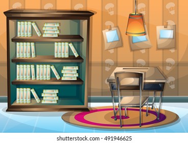 cartoon vector illustration interior library room with separated layers in 2d graphic