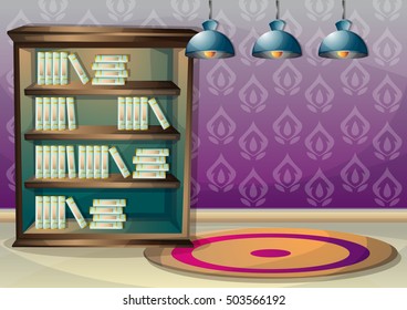 cartoon vector illustration interior library room with separated layers in 2d graphic