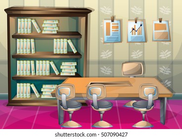 cartoon vector illustration interior library room with separated layers in 2d graphic