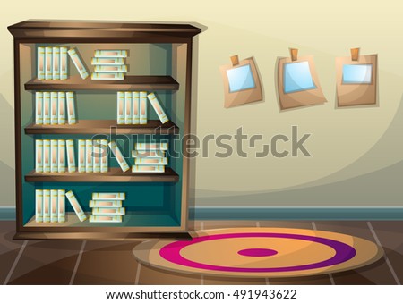 cartoon vector illustration interior library room with separated layers in 2d graphic