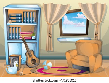 cartoon vector illustration interior living room with separated layers