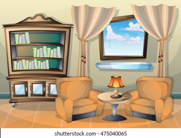 cartoon vector illustration interior living room with separated layers