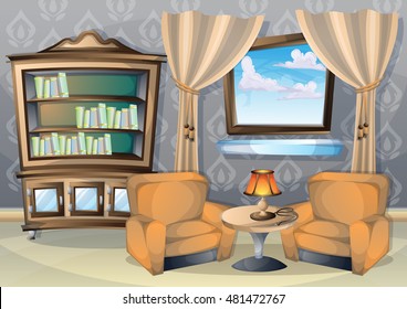 cartoon vector illustration interior living room with separated layers