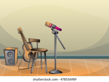Cartoon Vector Illustration Interior Music Room With Separated Layers In 2d Graphic