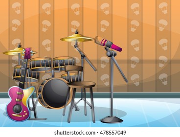 cartoon vector illustration interior music room with separated layers in 2d graphic