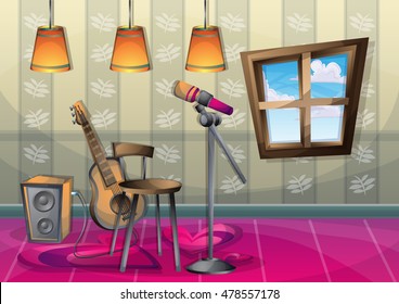 Cartoon Vector Illustration Interior Music Room With Separated Layers In 2d Graphic