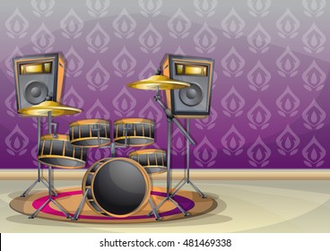 cartoon vector illustration interior music room with separated layers in 2d graphic